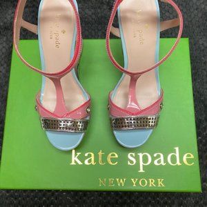 Kate Spade Womens Size 6.5 Deanna Pink Car Platform T Strap Wedges